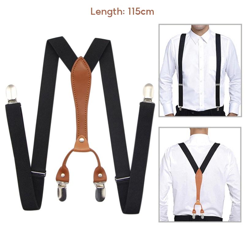 (YDM)Black Suspenders Bow Tie For Men Boy Wedding Event Adjustable Elastic Pants Brace Belt