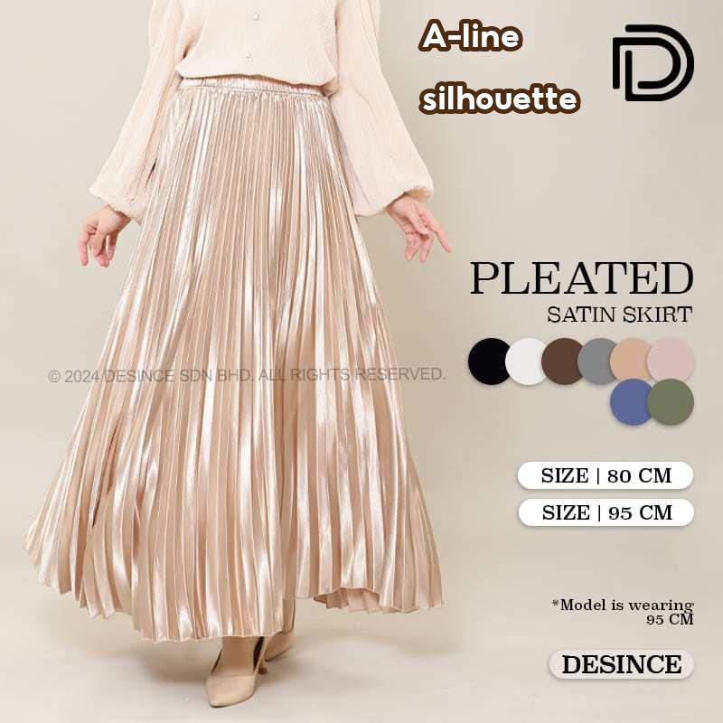 ?? DESINCE Women Skirt Satin Pleated High Waist A Line Skirt Long Skirt Labuh Fashion Maxi Skirt Kembang Muslimah WP 052