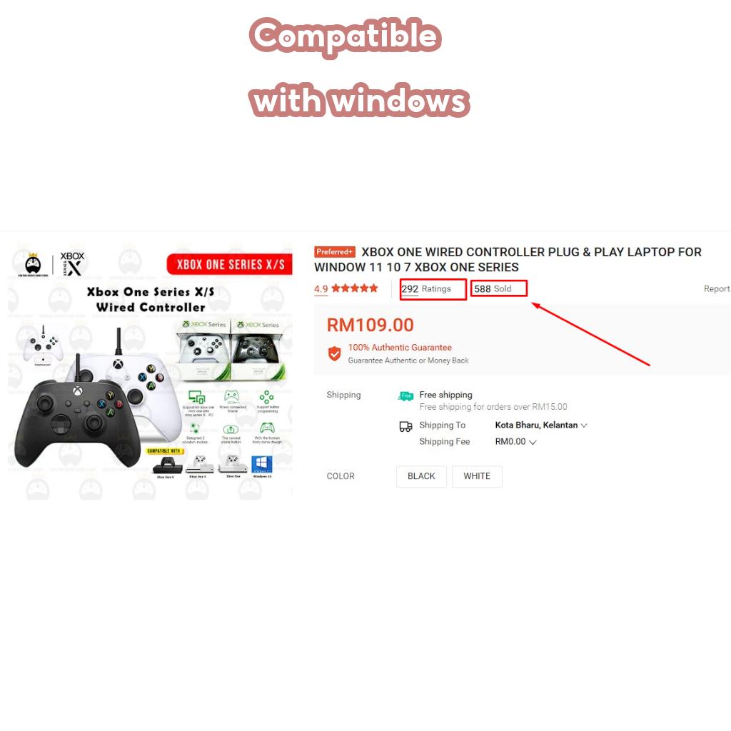 XBOX ONE WIRED CONTROLLER PLUG & PLAY LAPTOP FOR WINDOW 11 10 8 7 XBOX ONE SERIES