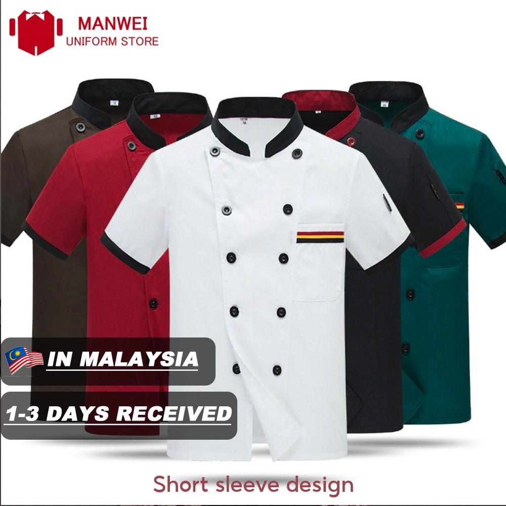 【??Malaysia Ready Stock】Chef Uniform Chef clothes short sleeve hotel restaurant kitchen overalls uniform summer Student Chef clothing baju chef uniform