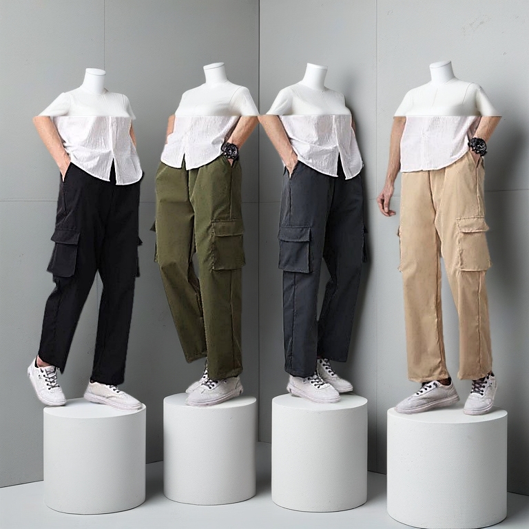 SMC NEW Oversize Khaki Multi-pocket Straight Cut Casual Men Long Couple Cargo Pants Seluar Panjang Lelaki Slack