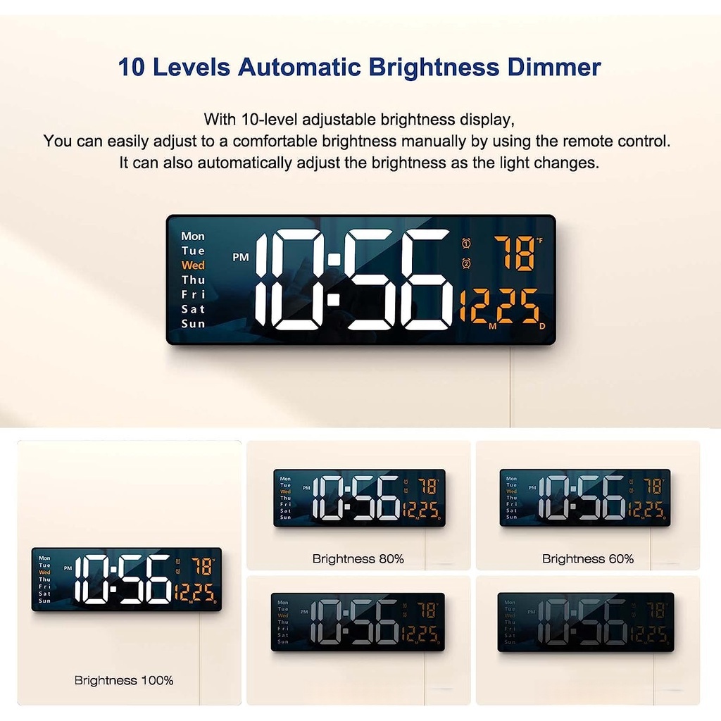 16.2” Digital Wall Clock Large Display LED Digital Clock with Temperature and Auto Dimming Easy Track The Time Date and Day of Week with Remote Control jam dinding 挂钟