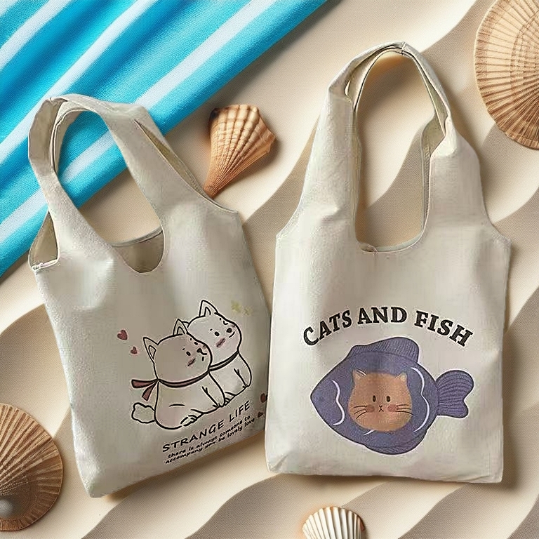 Canvas temperament large-capacity Bag Plain Tote Bags Cotton Student Beg Tuisyen Pelajar Women Shopping Shoulder Totebag