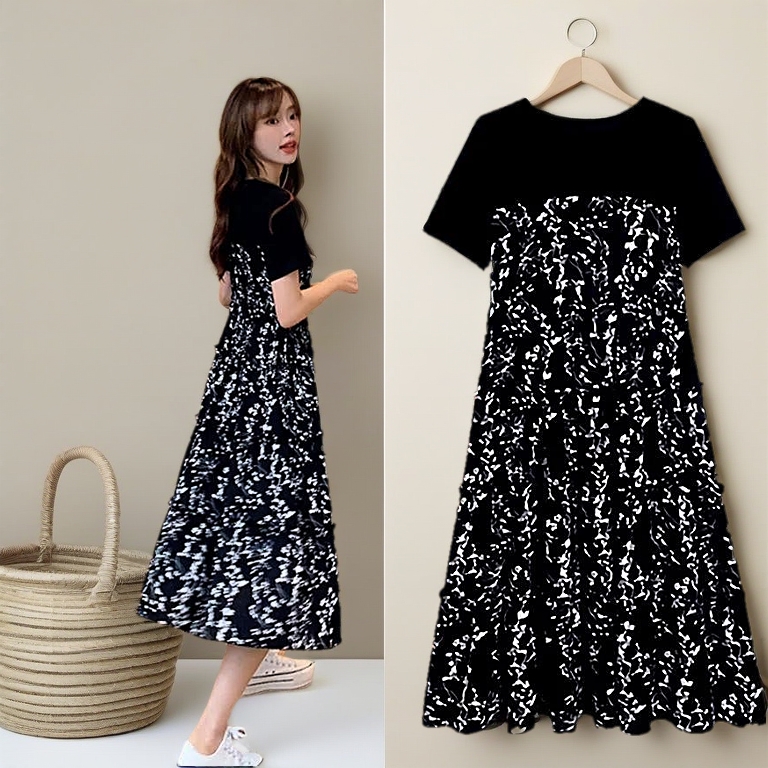 Adegree Women's Summer Dress Mid-Length Floral Printed Boho Casual Daily Chiffon Dress