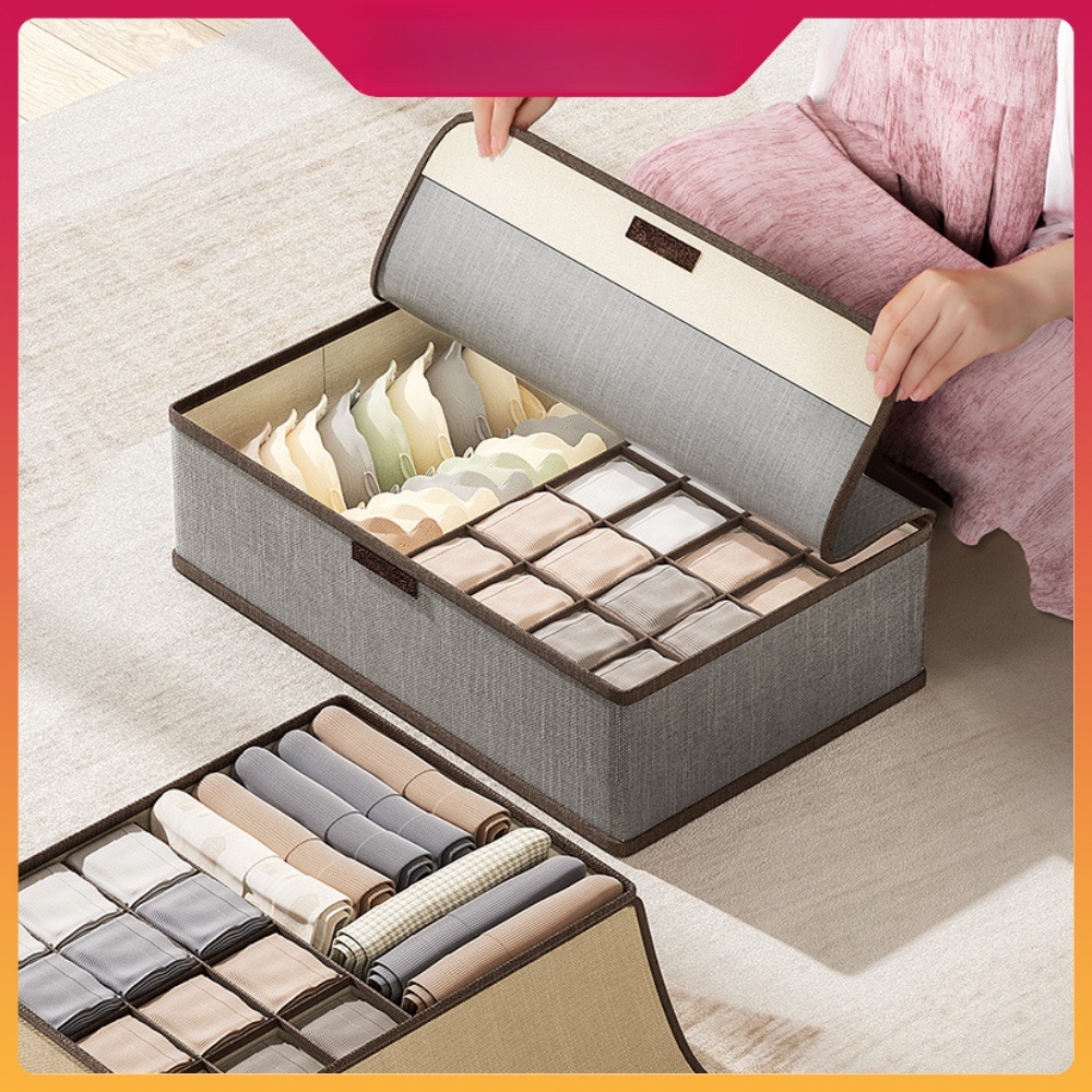 Foldable Panties Bra Socks Underwear Storage Box With Cover Closet Organizer Drawer Lingerie Wardrobe Organiser 收纳箱 ST07
