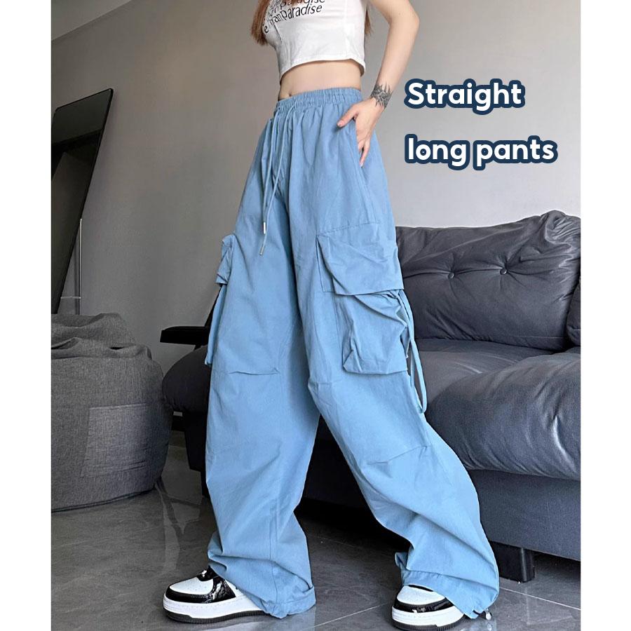 ✨【READY STOCK】Bella Women's Cargo Pants High-Waisted Wide Leg Straight Long Pants