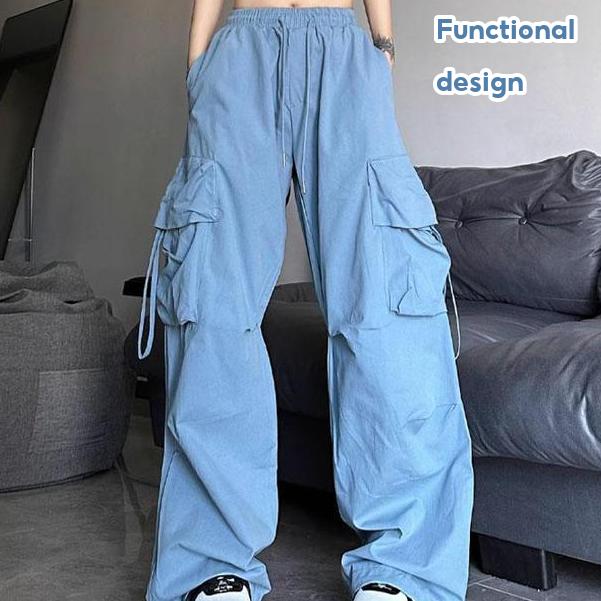 ✅【READY STOCK 】Beryl Women's Cargo Pants Wide Leg Straight Long Pants Big Pockets