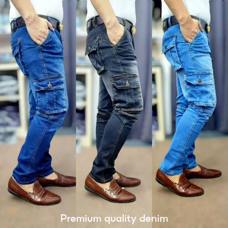 (Dieselll)Men's 6 pocket Stretchable cargo jeans premium Quality denim