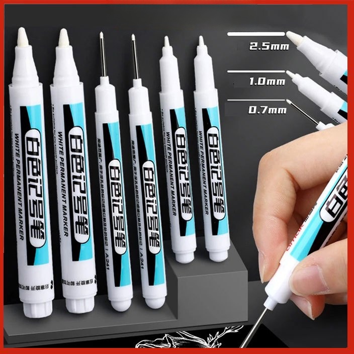 1Pc Permanent White Marker Pen – 0.7/1.0/2.5mm Waterproof Tire & Graffiti Pen
