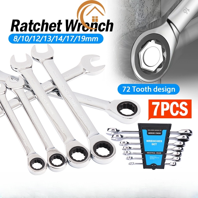 ?Ratchet Geared Wrench CR-V 8mm-24mm Heavy Duty Combination Spanner Set 72 Teeth Repair Hand Tool Chrome Vanadium Steel