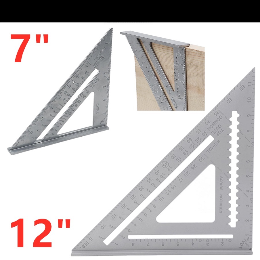 Millionhardware – 7" & 12" Aluminium Alloy Right Angle Triangle Carpentry Ruler