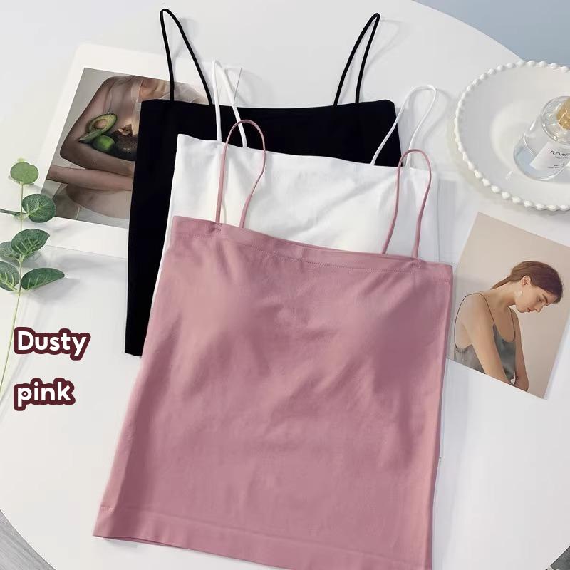 Kamisol Retro Warna Pepejal untuk Wanita dengan Pelapik Dada dan Tali Spageti - Tops, Dusty Pink