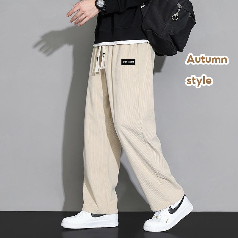 【M-5XL】American Loose draped wide leg corduroy Small Letter Print Pants Men Autumn Style Sports Pants Oversize Size Long Pants Jogging Pant Seluar Lelaki Kasual Erjoging Panjang