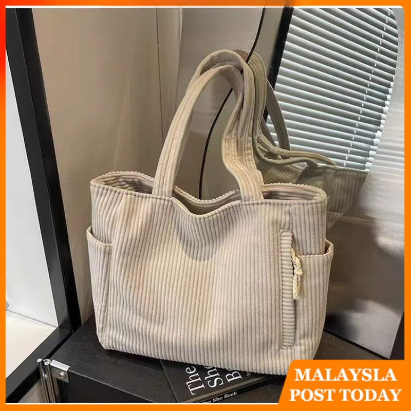 【LOCAL STOCK】Corduroy Canvas Bag New Large-capacity Shoulder Bag Students Hand school bag Women Shopping Leisure Tote Bag