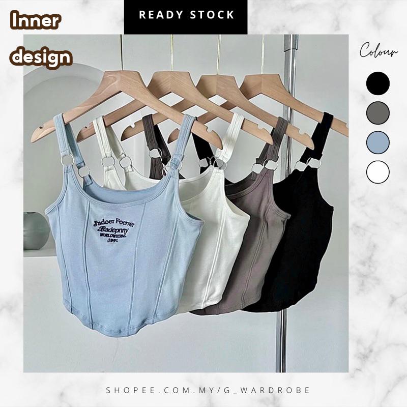 【Ready Stock】French Camisole Women's Chest Pad Inner Design Sense Outer Wear Short Sexy Tube Top Top