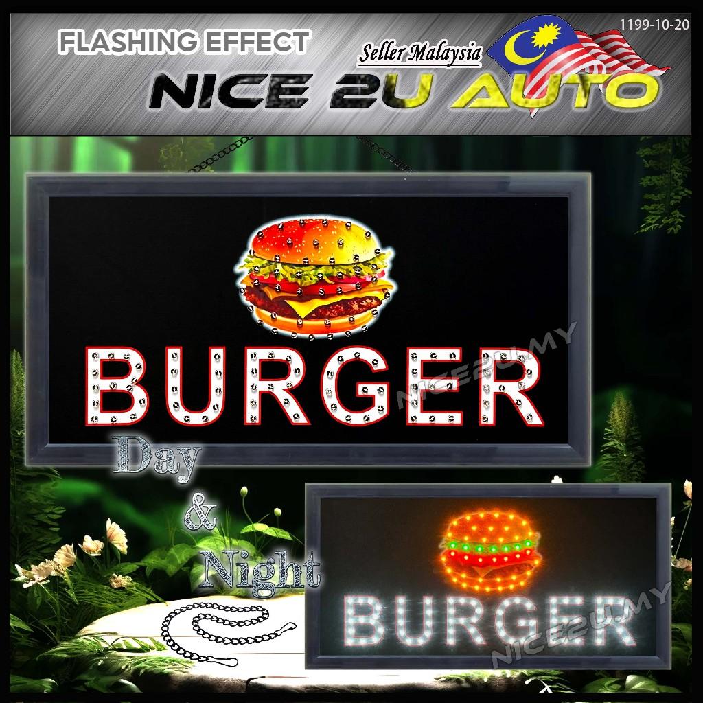 LED Signboard Display Light Day & Night 48x25CM With Metal Hang Chain Open Welcome Burger Roti