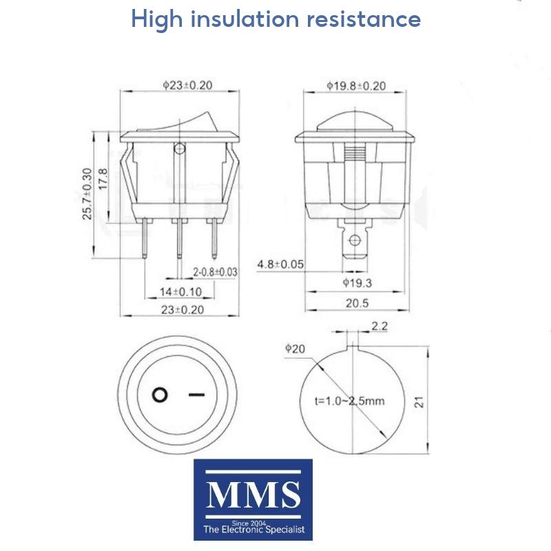 Car On/Off Car Boat Rocker Switch 2pin (Hole size 16mm or 20mm)