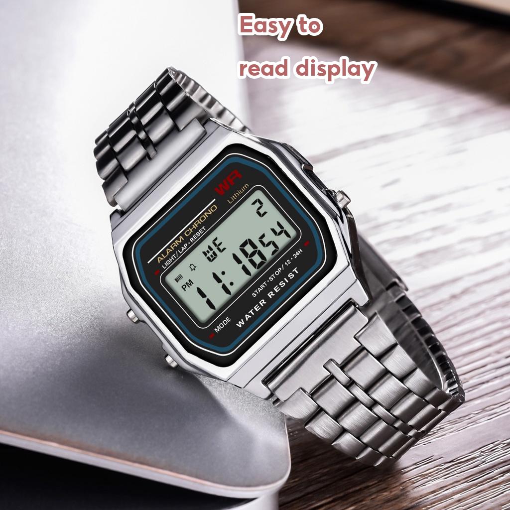 LED Digital Sports Watch Unisex - Gold Silver Stainless Steel Water Resistant Daily Wear