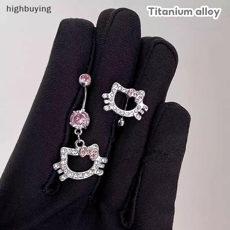 HBMY Pink Crystal Kitty Heart Belly Button Ring Navel Piercing Sexy Jewelry Body Rhinestone Decor HBB
