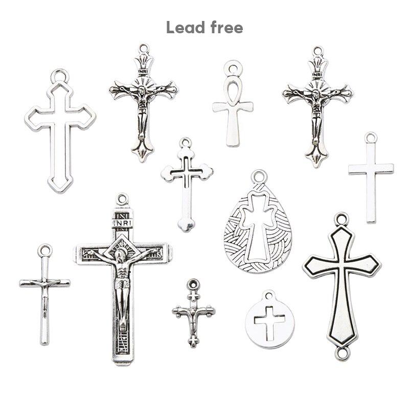 Crosses Charms Christian Cross Metal Antique Silver Plated Pendants Making DIY Handmade Tibetan Silver Sewelry Components