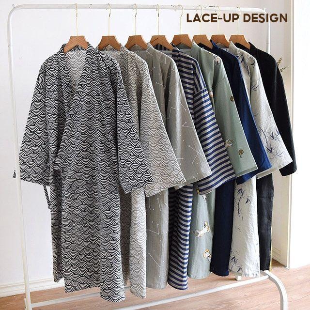 2023 new Pure Cotton Gauze Bathrobe Japanese Style Men's Plus Size Kimono Nightgown Spring Autumn Summer Thin Pajamas Lace-Up Sweatshirt