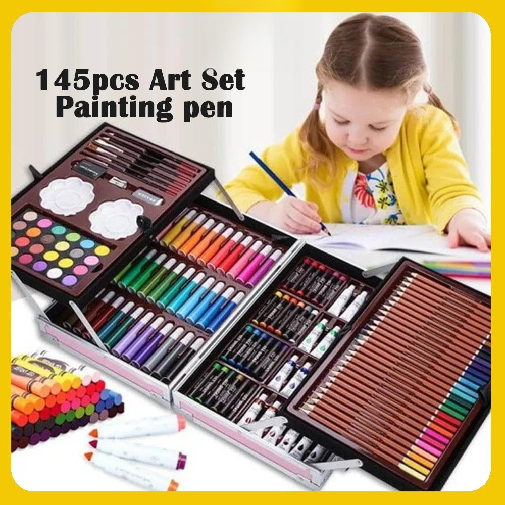 145pcs Art set Unicorn Design Aluminum Case Painting Pen Stationery Set Watercolor Pens Crayon Marker Pencil Drawing Pai