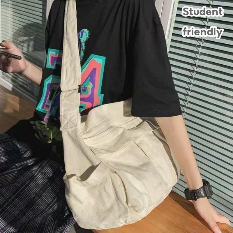 Commuter Large Capacity Crossbody New Canvas Casual Tote Bag Personality Simple Elegant All-match Class Student Retro Schoolbag