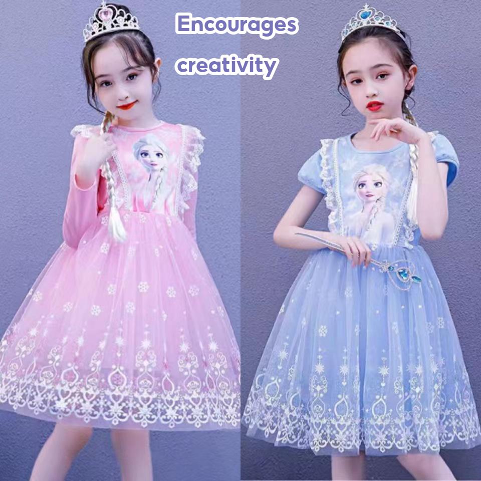 [1-7 Years] Dress Baby Girl Frozen Princess Elsa Dresses for Kids Long Sleeve Autumn Girl Clothes