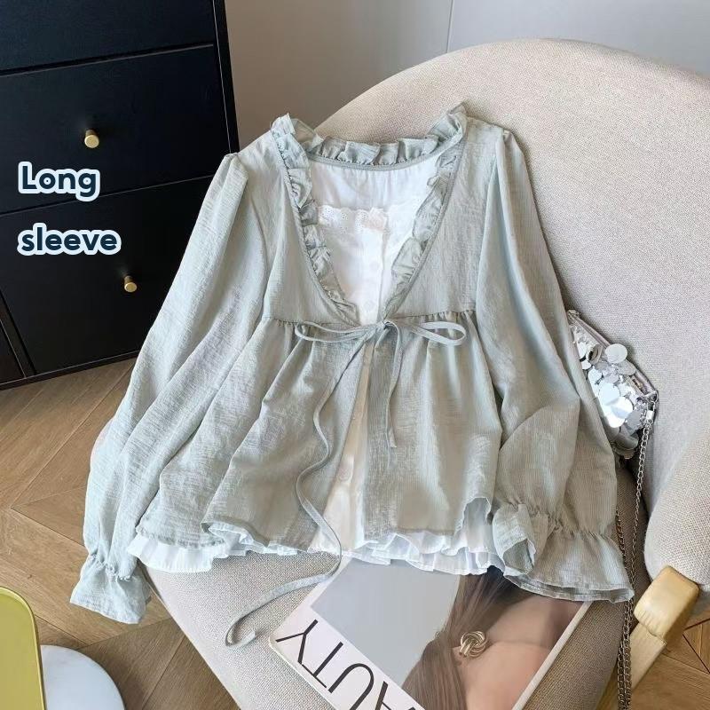 ?Zsndp?[ready stock in Malaysia]Baju Kemeja Perempuan Korean Women Ladies Loose Ruffle Baggy Long Sleeve Shirt Blouse Women