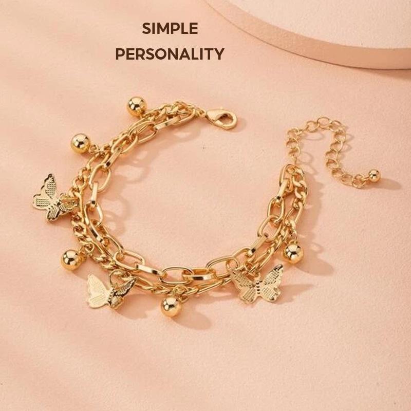 Raya Multilayer Women Bracelets Gelang Tangan Metal Butterfly Pendant Bracelet For Women Design Simple Personality Ladies Bracelet Gelang Tangan Perempuan