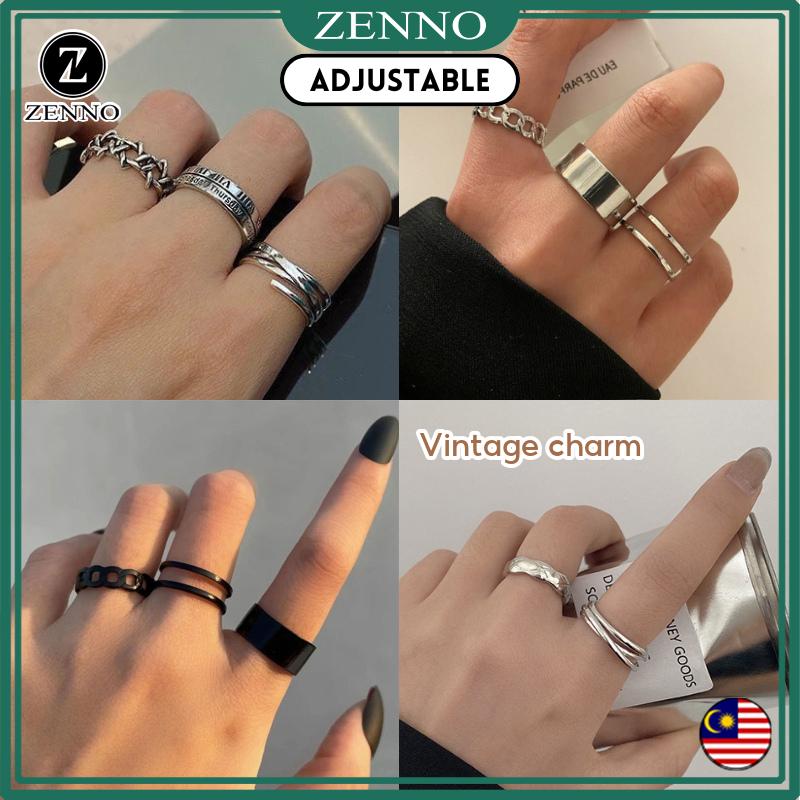 (3pcs/5pcs RING SET)Adjustable Simple Black Silver Ring Set Unisex Vintage Rings Men Women Ins Hip Style Pearl Ring 潮流戒指