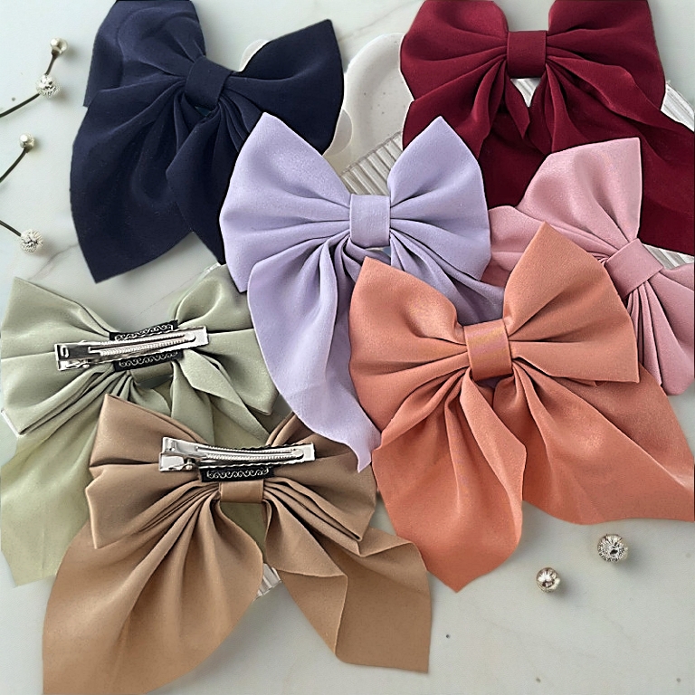 Solid Color Cloth Bow Hair Clip Women New Simple Temperament Duckbill Clip Hair Accessories