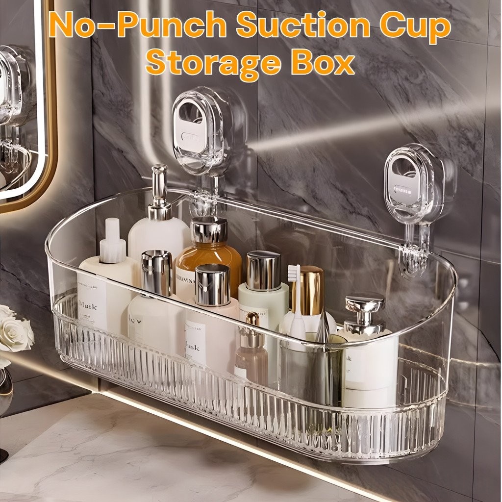 No-Punch Large Suction Cup Bathroom Cosmetic Storage Box Quick Drying Drainable Shower Rack With Strong Suction Cup Wall Mounted Hanging Basket
