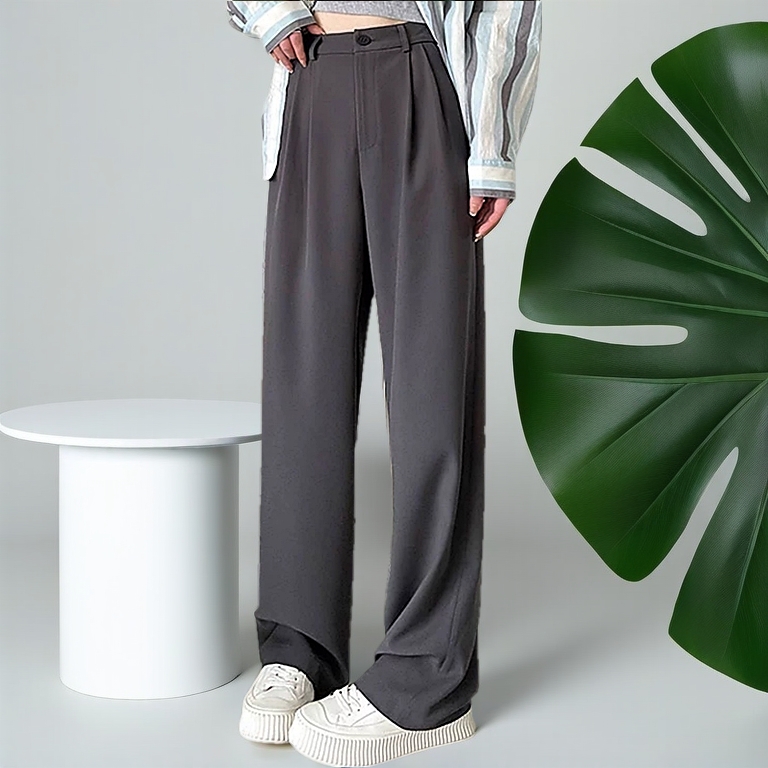 DEEM Casual Pants Slack Pants For Women Straight Cut Pants Vogue Pants Trousers Belt