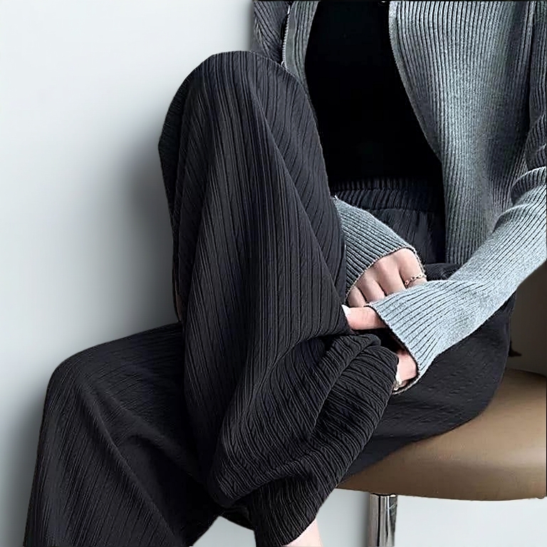 Premium Quality 200gsm Cotton High Waist Wide Leg Long Pants Straight Women Premium 高腰宽松长裤女