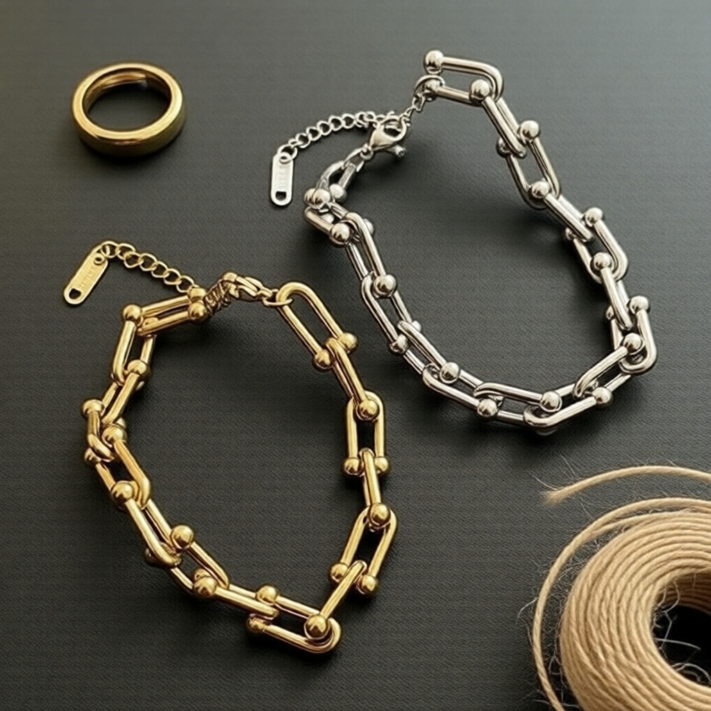 Trendy Korean U-shaped lock bracelet with elegant red horseshoe clasp, women's fashion jewelry  Gelang Kunci U-Shaped Korea Trendy, Penyepit Horseshoe Merah Elegan, Perhiasan Fesyen Wanita