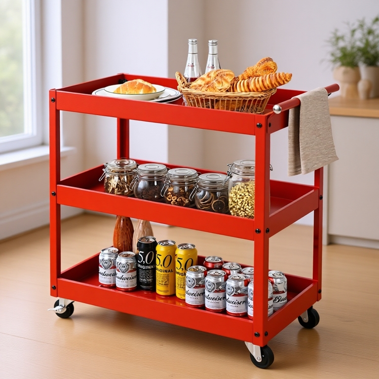 Trolley Heavy Duty Metal Steel Tool Cart 3 Layers Service Cart Trolley Barang Garaj Bengkel Tools Shelf Storage Toolcart