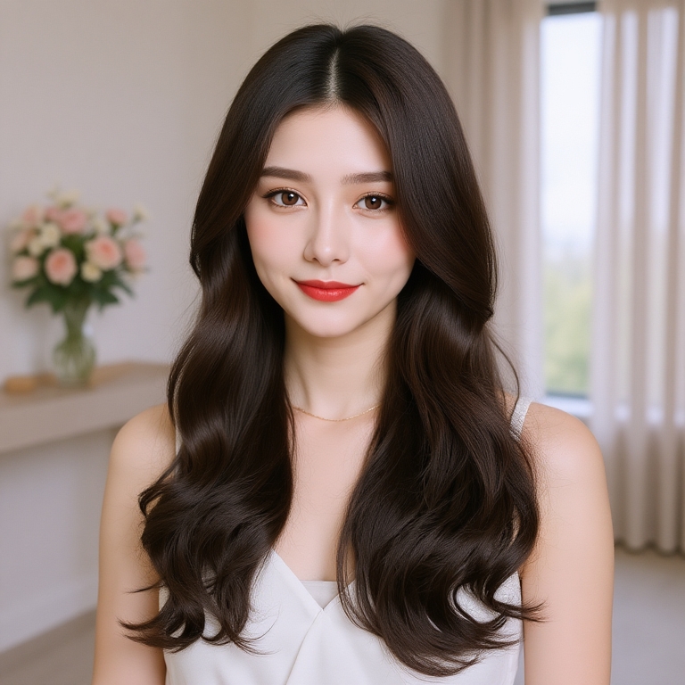Long Hair Wig Easy Care Beautiful Easy to Wear Thickening Hair Center Parted Pullover Fashion
