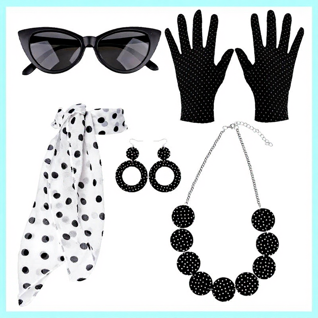 50s Women Set Polka Dot Headband Necklace for Women 5pcs Retro Disco Outfit Women Party Outfits for Women Girls