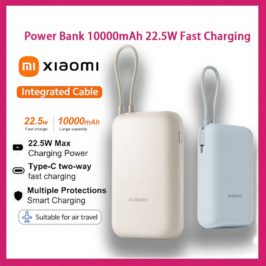 Xiaomi Power Bank 10000mAh 3C/CCC (Integrated Cable) | 22.5W Type-C Two Way Fast Charging 20000mAh  33W max HIGH POWER | Pocket-Sized air travel available