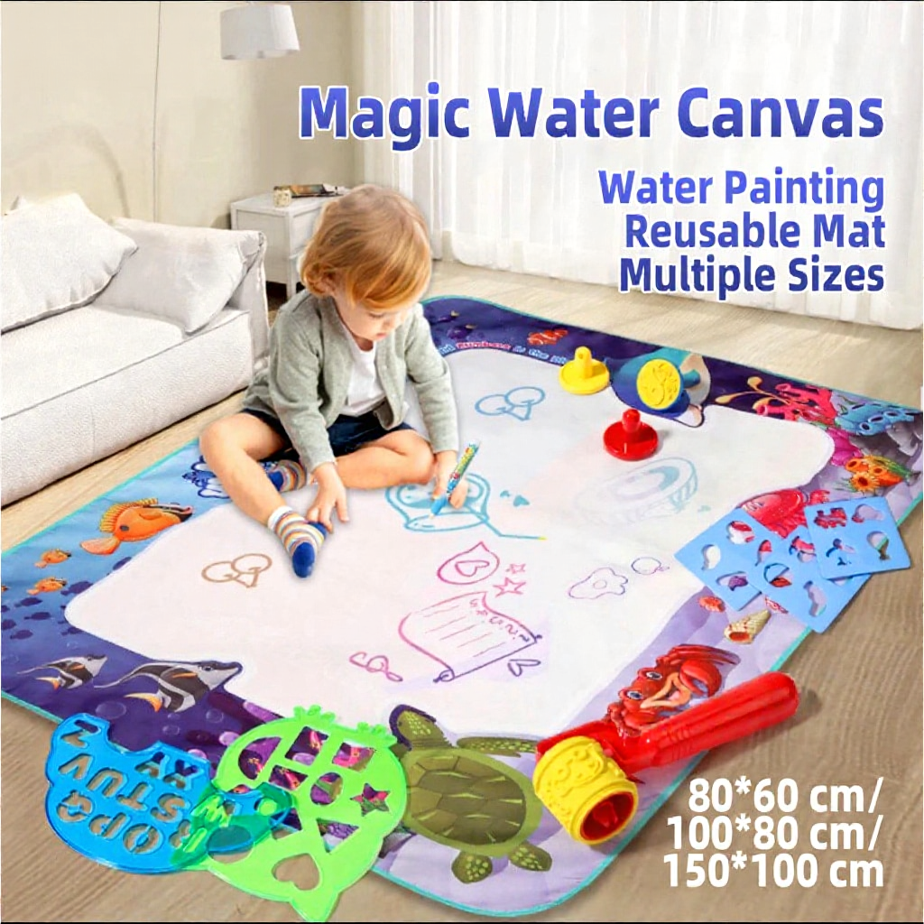 Magic Water Drawing Mat Kit Painting Reusable Large Painting Canvas Kids Montessori Educational Doodle Toys 1+ Years Old Gifts for Kids Boys Girls Mainan Budak Perempuan 儿童魔法水画布绘画玩具