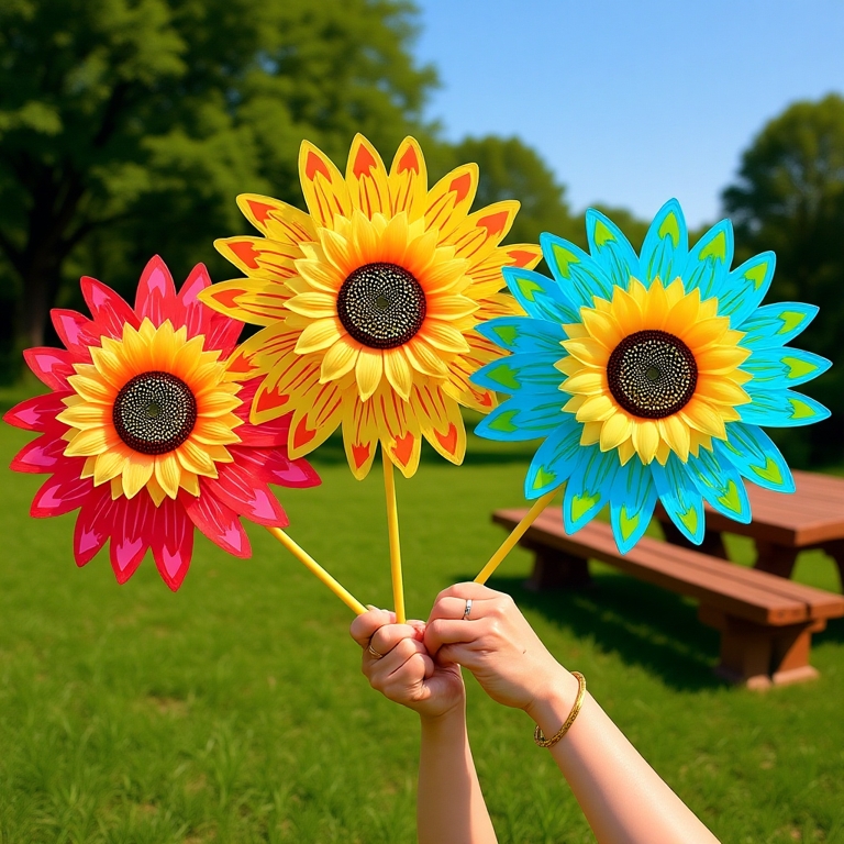 Pinkcat Colorful Sunflower Windmill Wind Turbine For Lawn Garden Party Decoration Outdoor Camping Picnic Garden Yard Decor MY