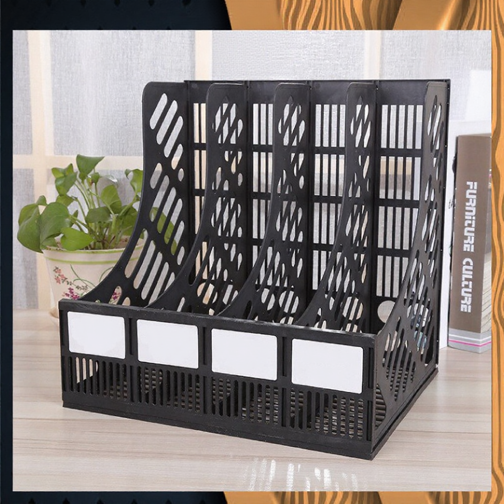 4 Divider Magazine Holder File Stand Rack Home Office Document Storage Paper Tray Organizer Organizer Rak Dokumen