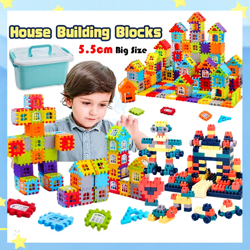 Child Kids Block Toys Assemble Puzzle Educational Toys House Building Blocks DIY Construction Toy Mainan Blok