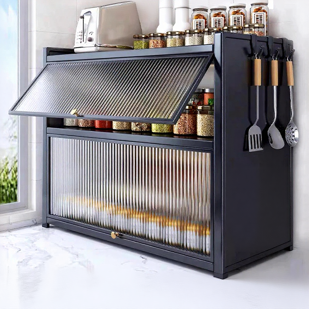 Seasoning Rak Kitchen Countertop shelf with Cover Dustproof spice Household use Storage Cabinet置物柜
