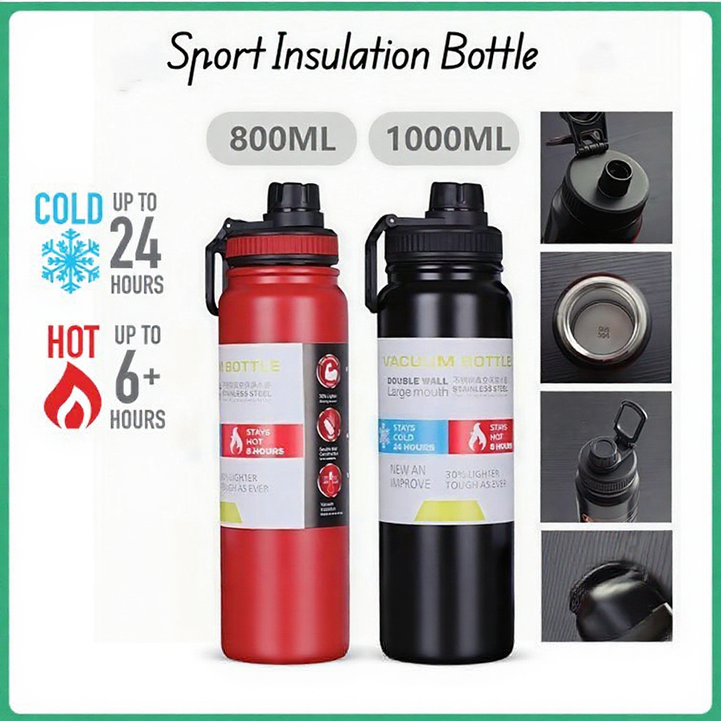 Portable Active Sport Water Thermos Flask Stainless Steel Water Bottle Cup Large Capacity