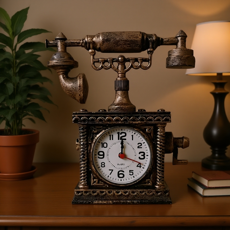 Classic Telephone Alarm Clock Jam Loceng Telefon Klasik Hiasan Meja Antik Emas Console Table Decor Hadiah Birthday Gift