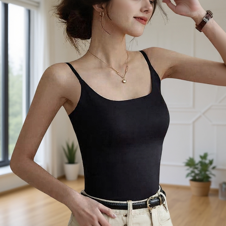 CLASSYAMY  Ice silk fabric fixed cup women long style camisole