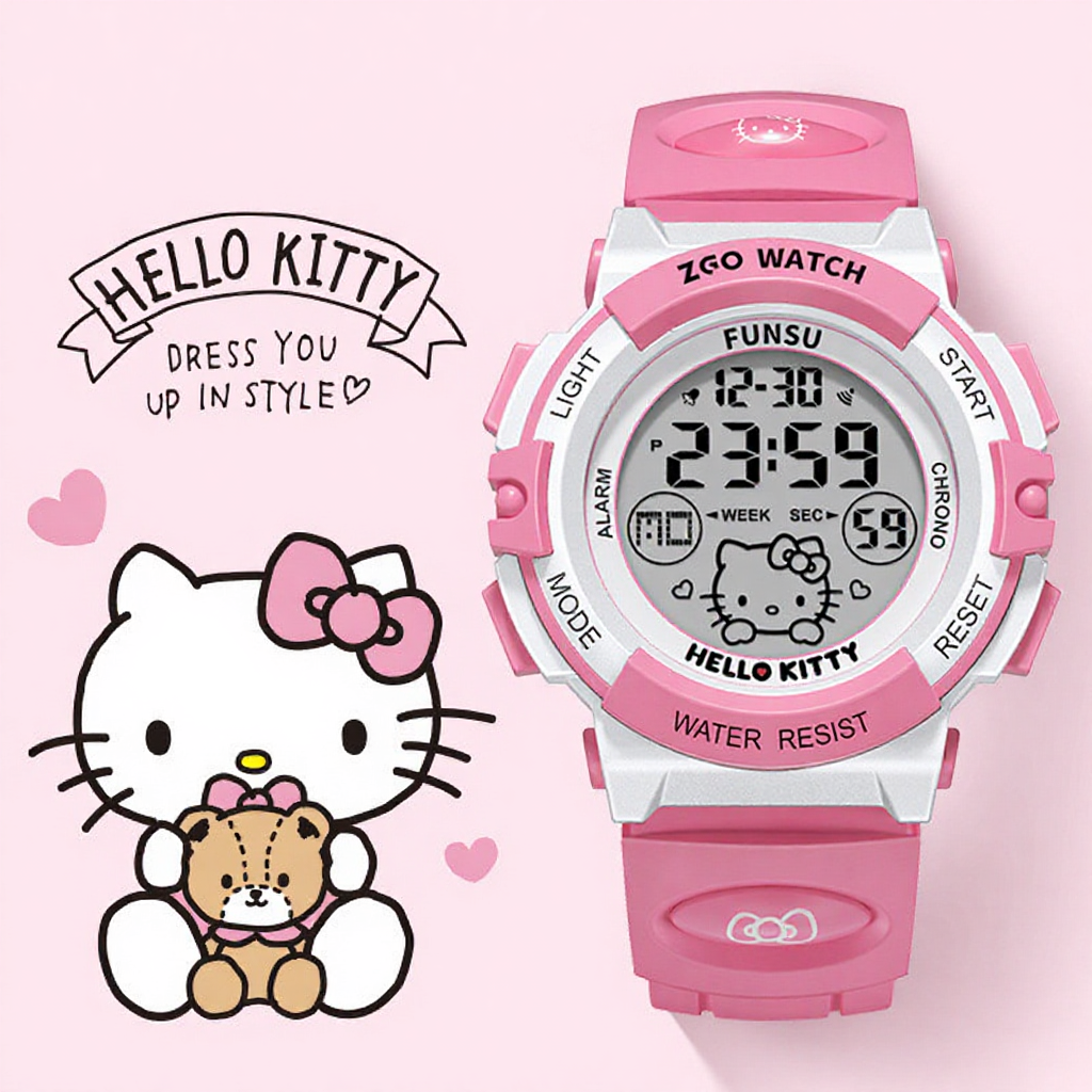 ZGO x Sanrio Hello Kitty jam tangan perempuan Waterproof Electronic Watch For Girls 3052