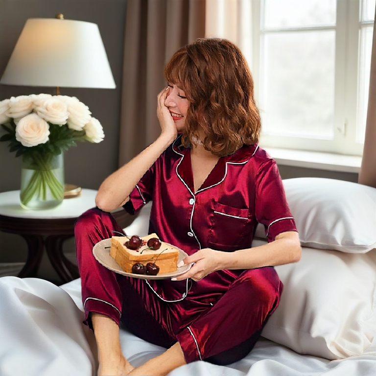 M-5XLWomen Silk Satin Pyjamas Short sleeve Sleevewanita Pajamas Set Baju Tidur